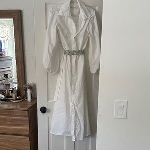 Nothing Fits But Maternity and Bump White Long Sleeve Dress with Silver Belt